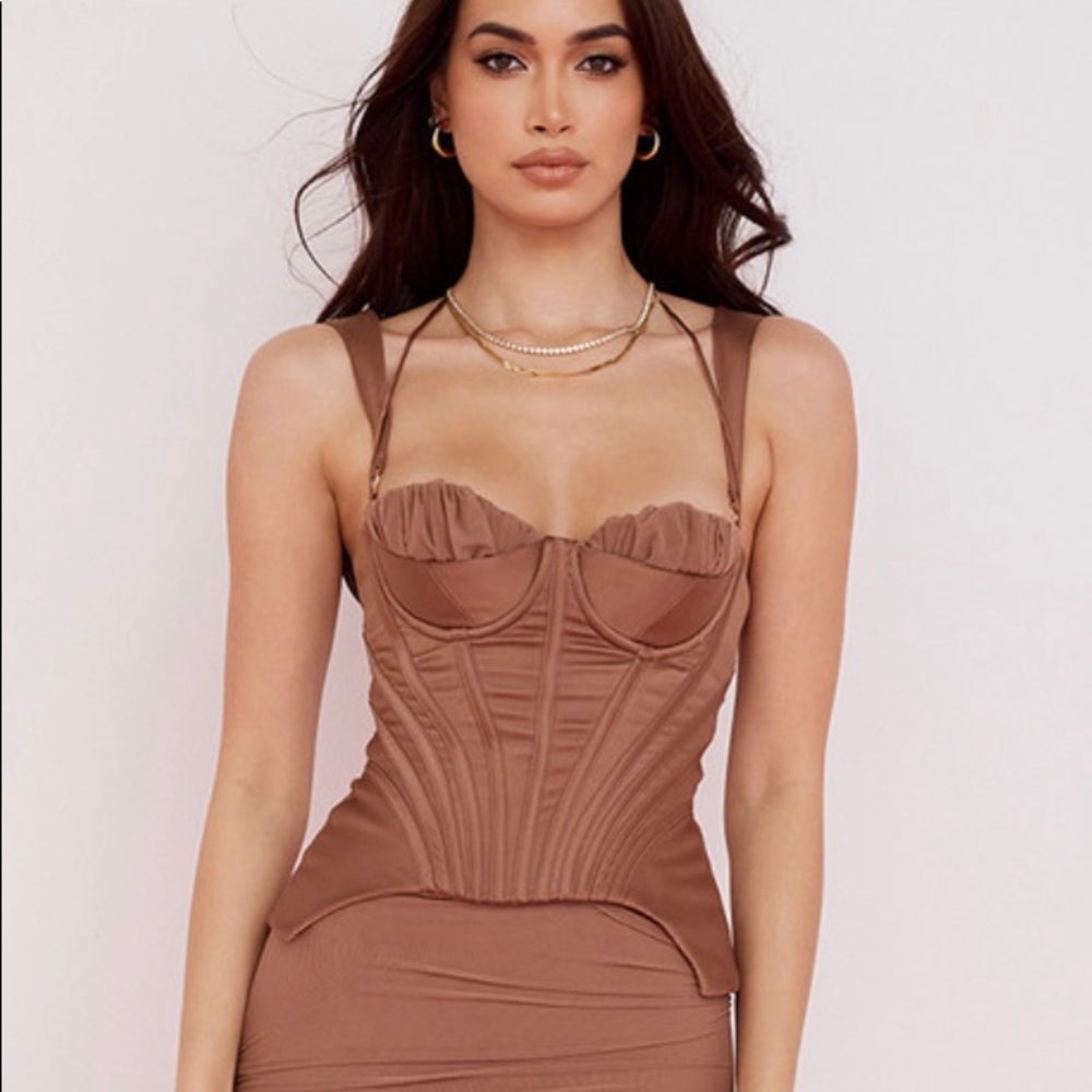 House of CB TALYA Toffee Corset MIDI Dress